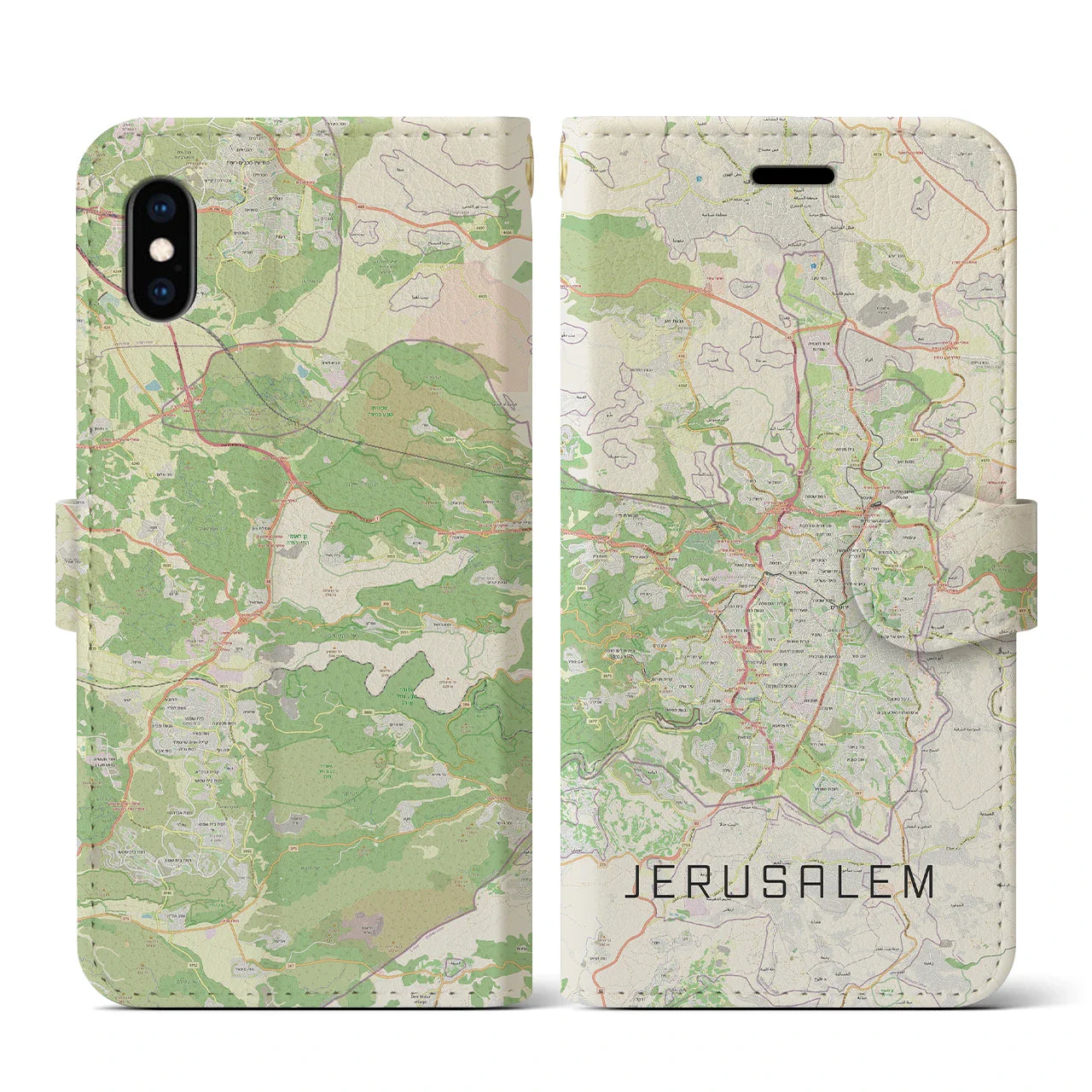 【エルサレム(イスラエル)】地図柄iPhoneケース(手帳タイプ)ナチュラル・iPhone XS / X 用