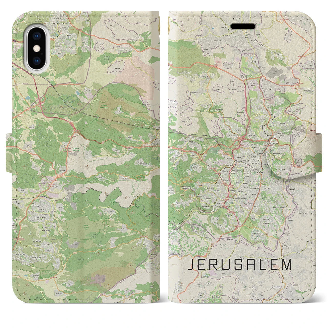 【エルサレム(イスラエル)】地図柄iPhoneケース(手帳タイプ)ナチュラル・iPhone XS Max 用