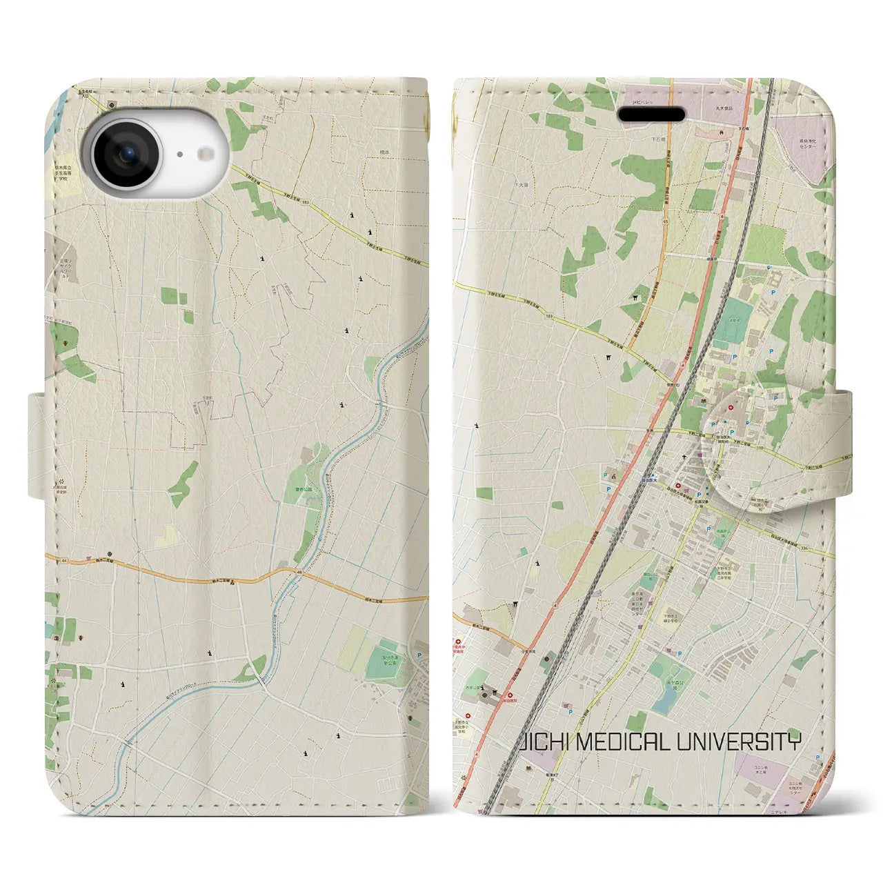 【自治医大(栃木県)】地図柄iPhoneケース(手帳タイプ)