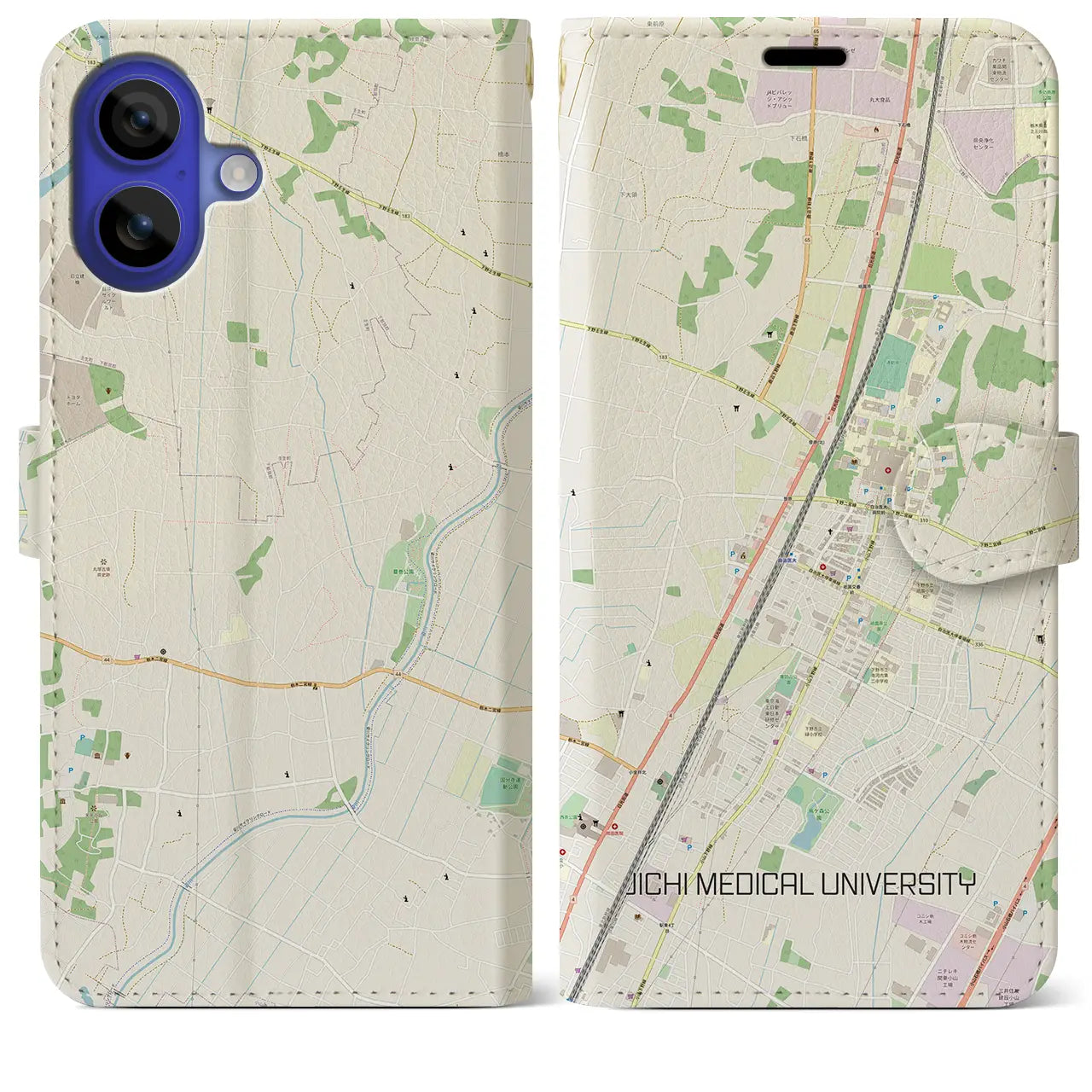 【自治医大(栃木県)】地図柄iPhoneケース(手帳タイプ)ナチュラル・iPhone 16 Pro Max 用