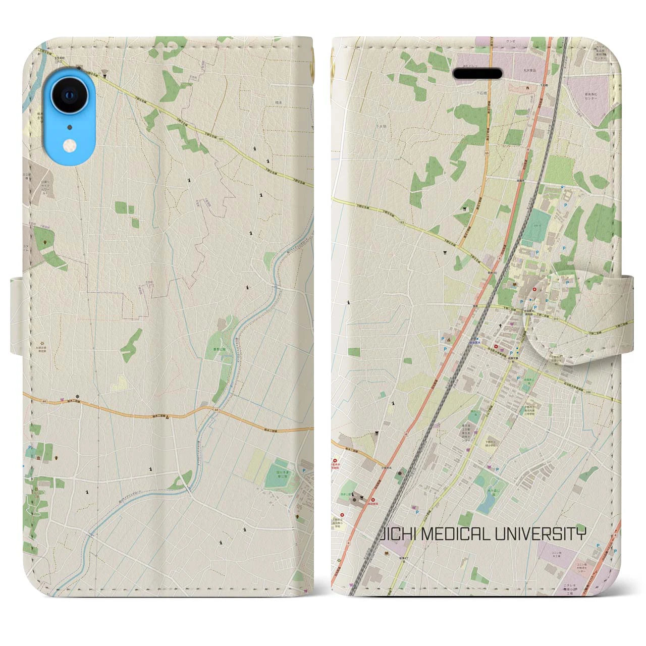 【自治医大(栃木県)】地図柄iPhoneケース(手帳タイプ)ナチュラル・iPhone XR 用