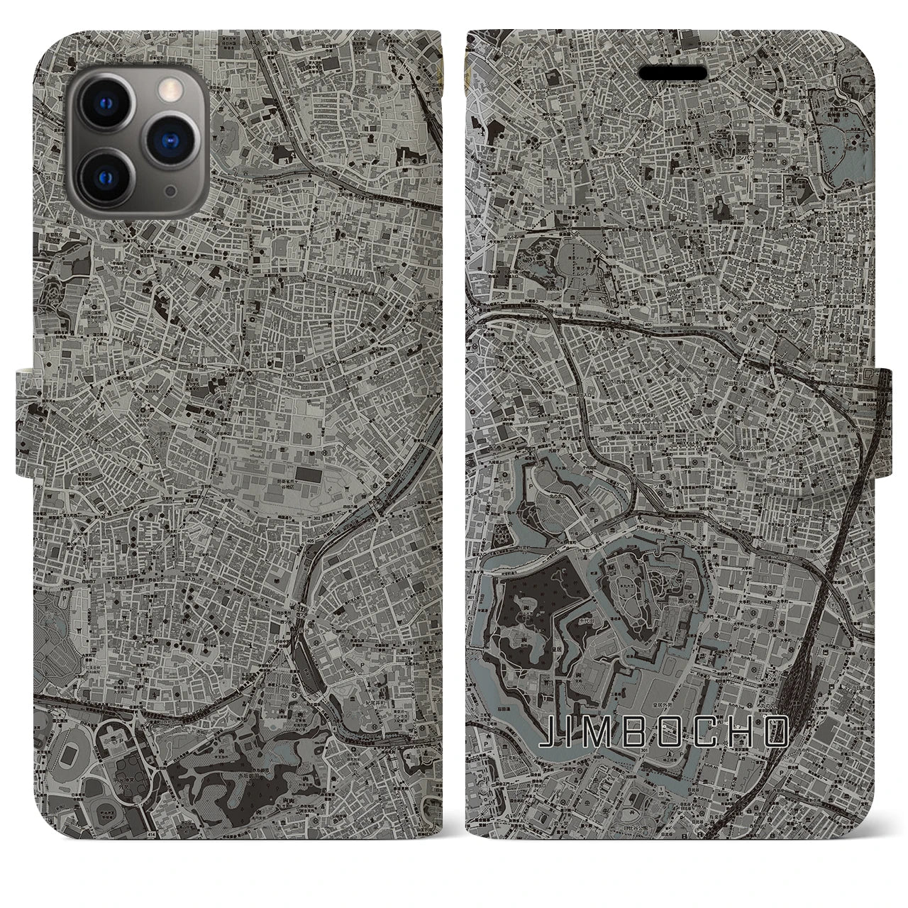 【神保町(東京都)】地図柄iPhoneケース(手帳タイプ)モノトーン・iPhone 11 Pro Max 用