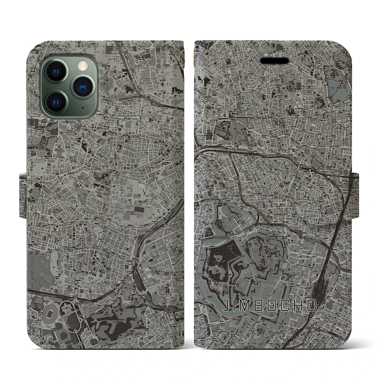 【神保町(東京都)】地図柄iPhoneケース(手帳タイプ)モノトーン・iPhone 11 Pro 用