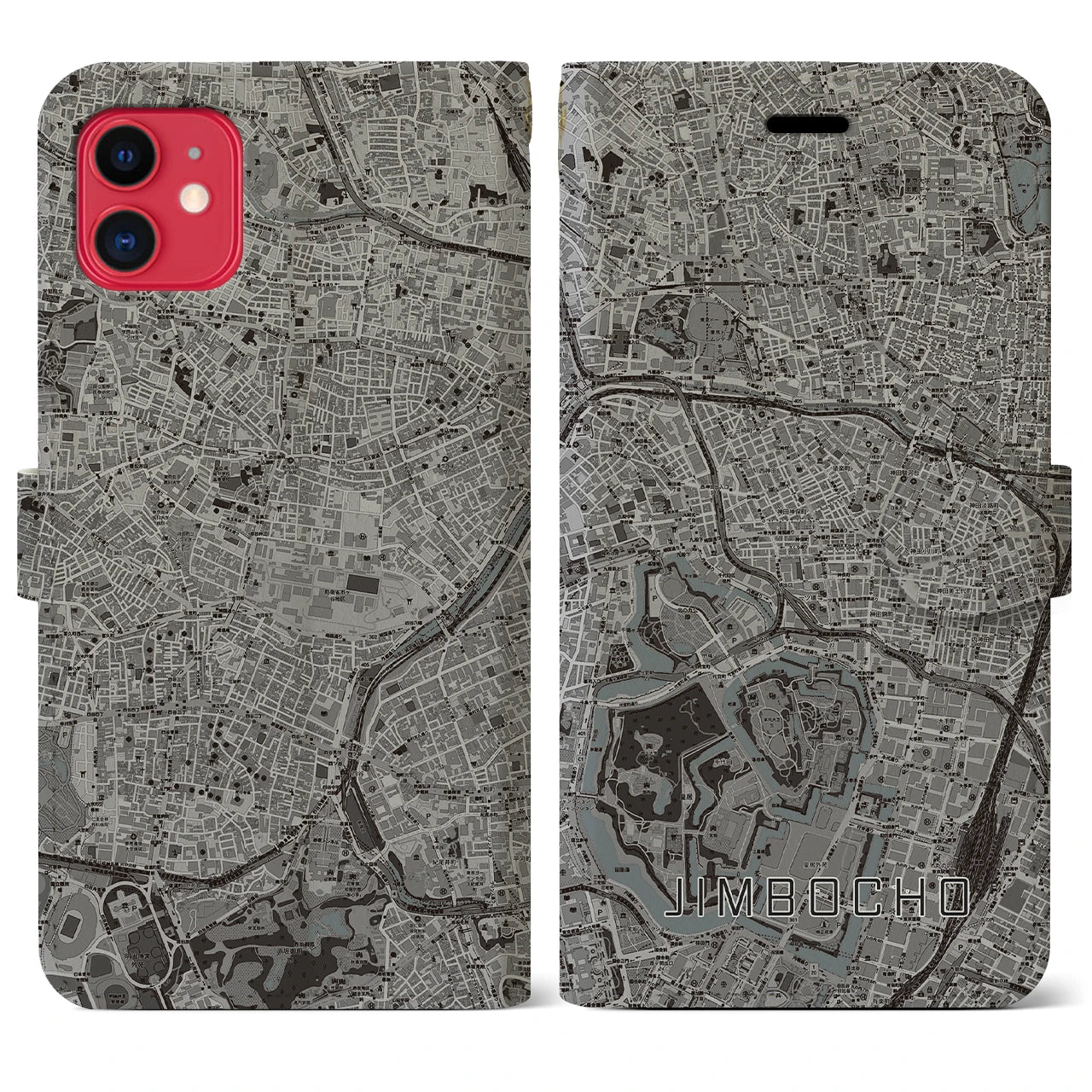 【神保町(東京都)】地図柄iPhoneケース(手帳タイプ)モノトーン・iPhone 11 用