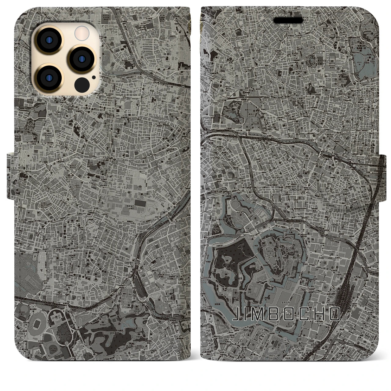 【神保町(東京都)】地図柄iPhoneケース(手帳タイプ)モノトーン・iPhone 12 Pro Max 用