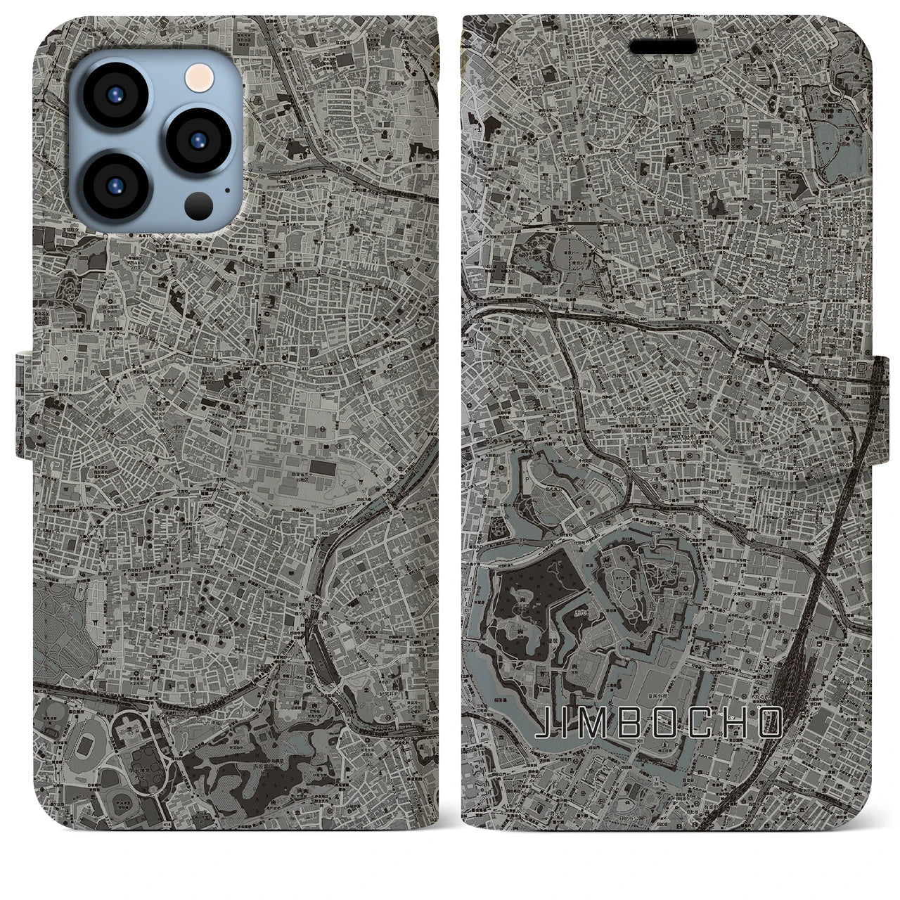 【神保町(東京都)】地図柄iPhoneケース(手帳タイプ)モノトーン・iPhone 13 Pro Max 用