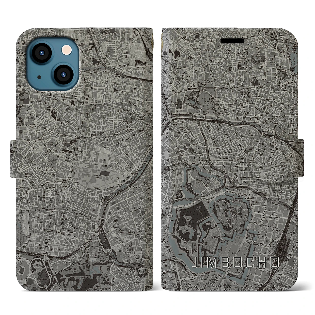 【神保町(東京都)】地図柄iPhoneケース(手帳タイプ)モノトーン・iPhone 13 用