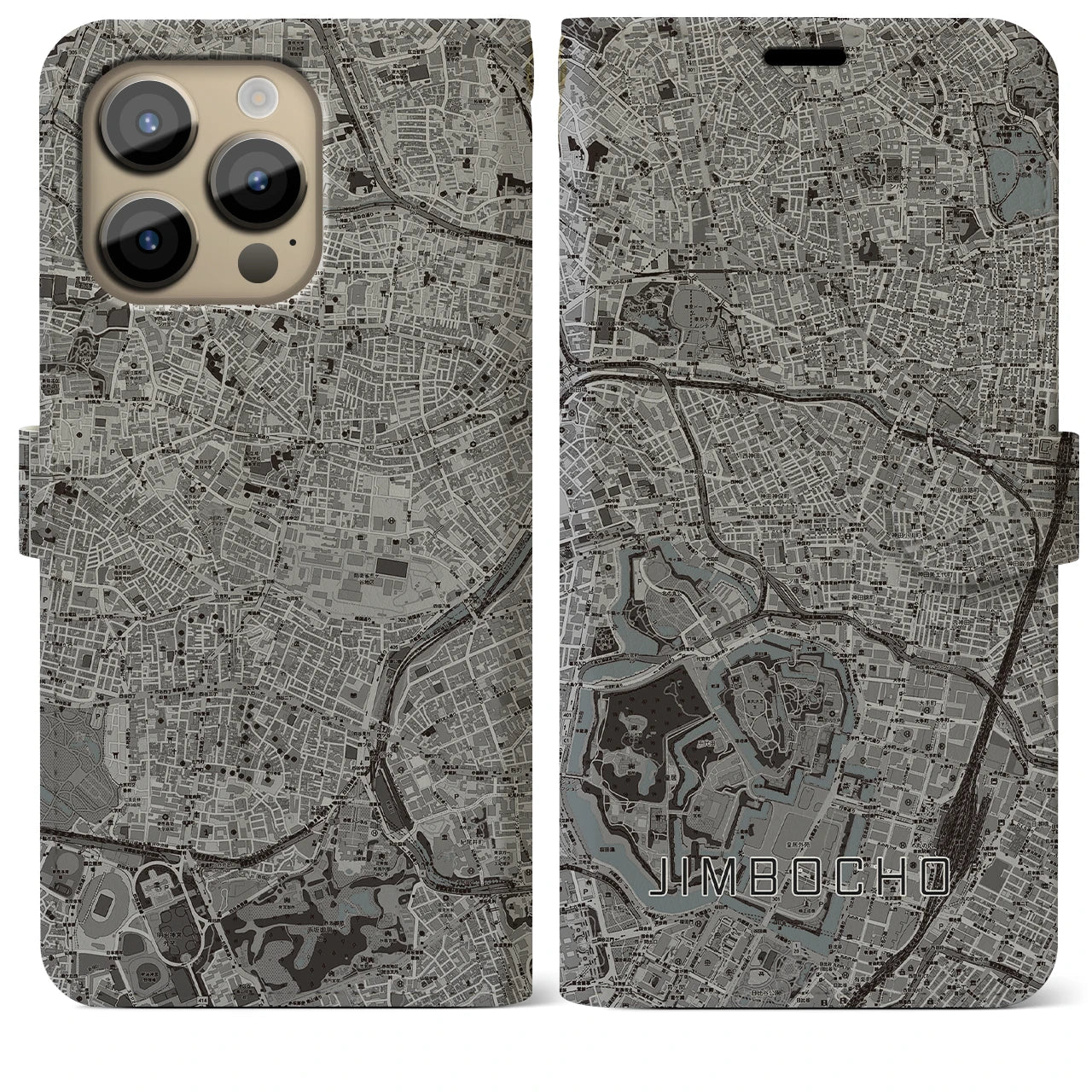 【神保町(東京都)】地図柄iPhoneケース(手帳タイプ)モノトーン・iPhone 14 Pro Max 用