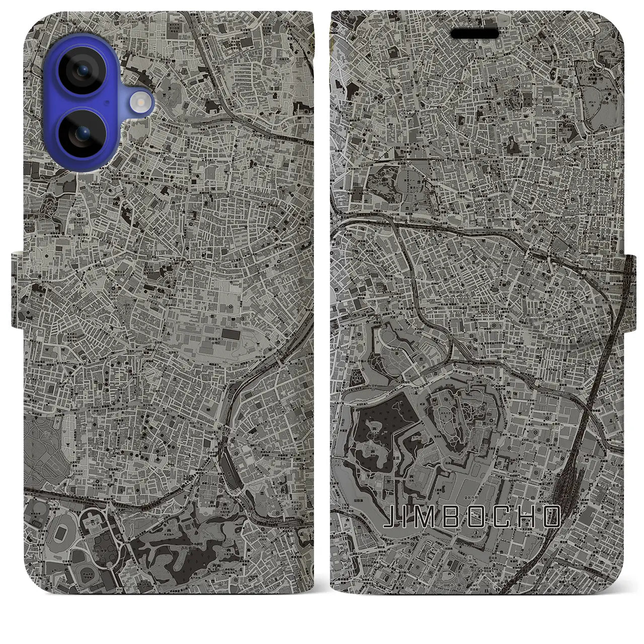 【神保町(東京都)】地図柄iPhoneケース(手帳タイプ)モノトーン・iPhone 16 Pro Max 用