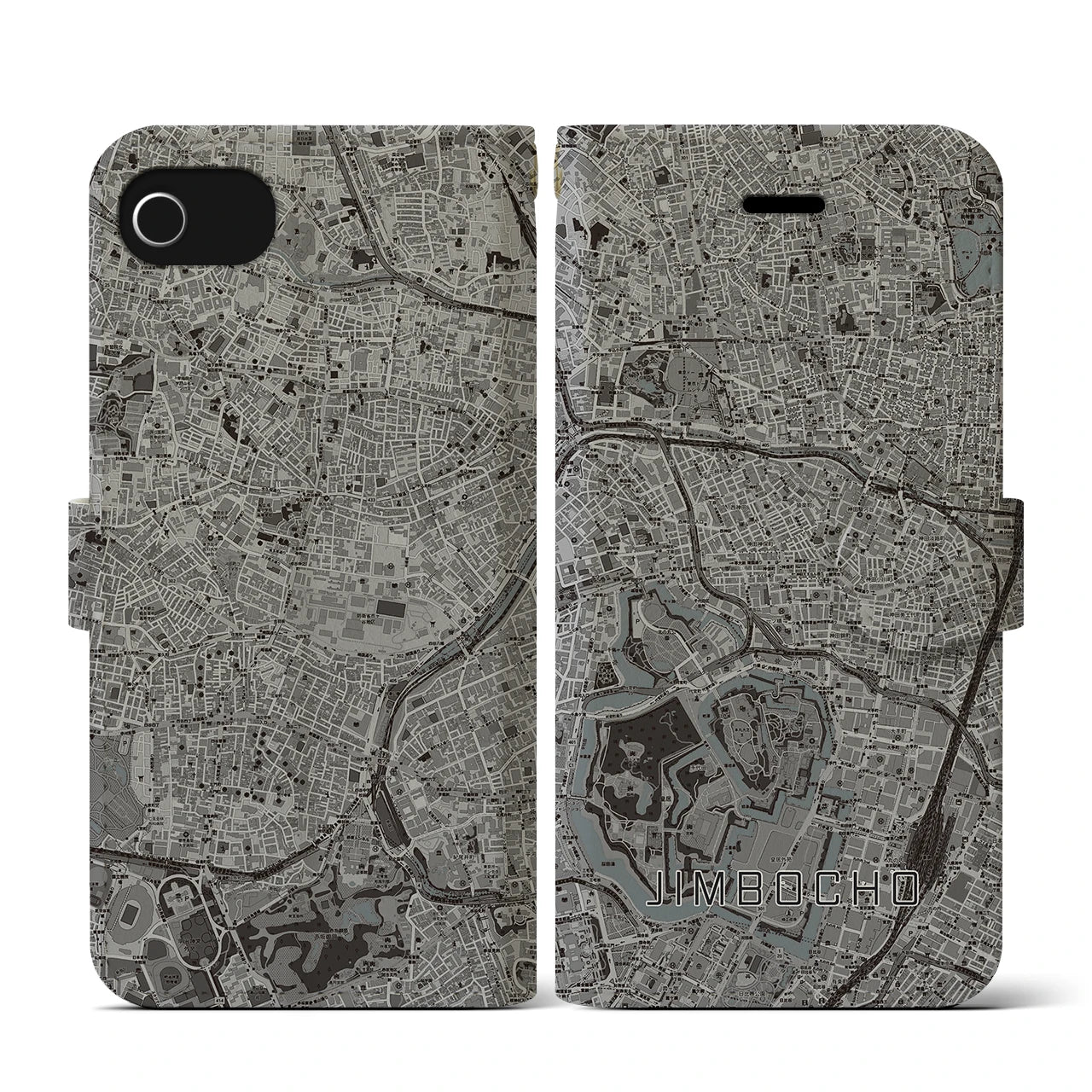 【神保町(東京都)】地図柄iPhoneケース(手帳タイプ)モノトーン・iPhone SE(第3 / 第2世代) / 8 / 7 / 6s / 6 用