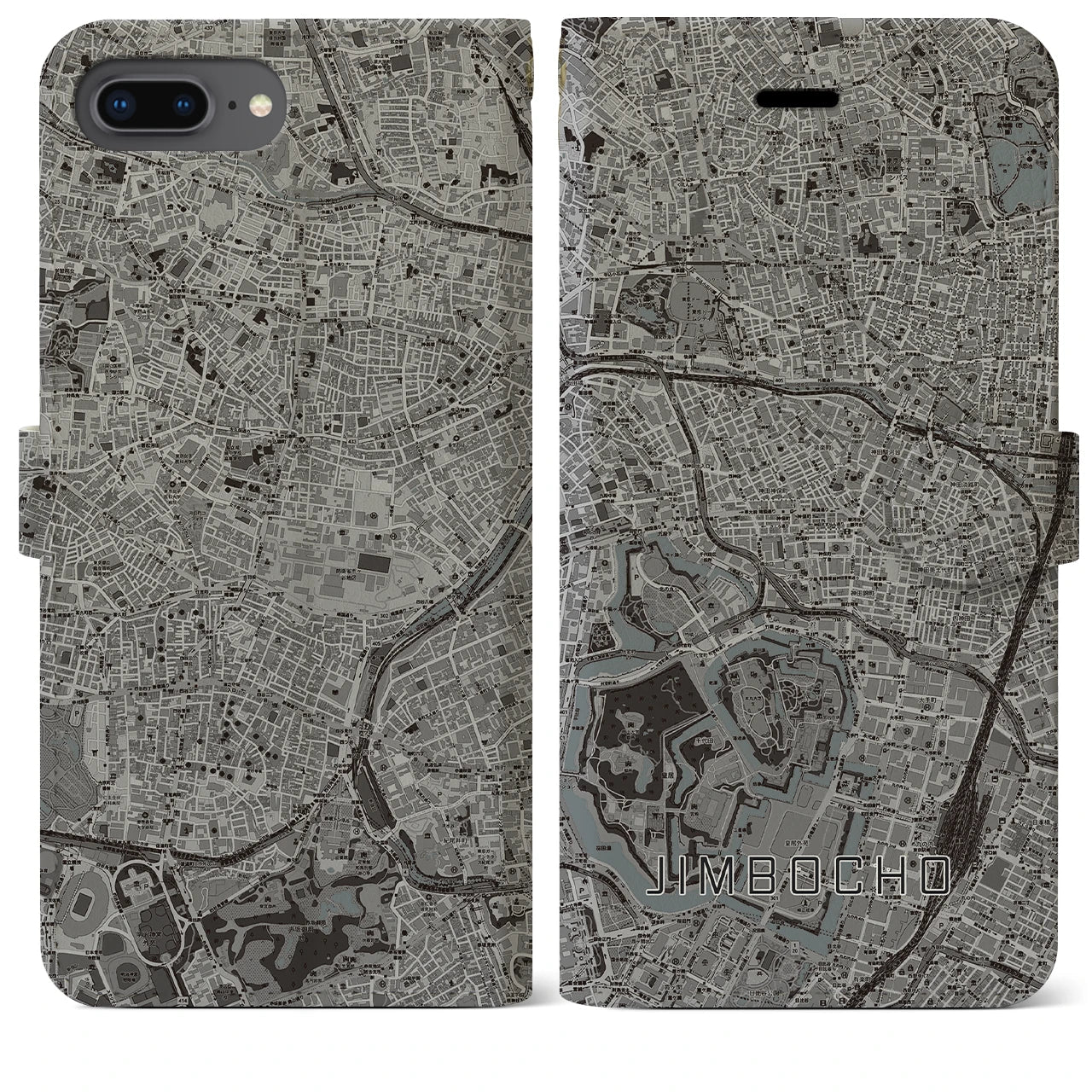 【神保町(東京都)】地図柄iPhoneケース(手帳タイプ)モノトーン・iPhone 8Plus /7Plus / 6sPlus / 6Plus 用