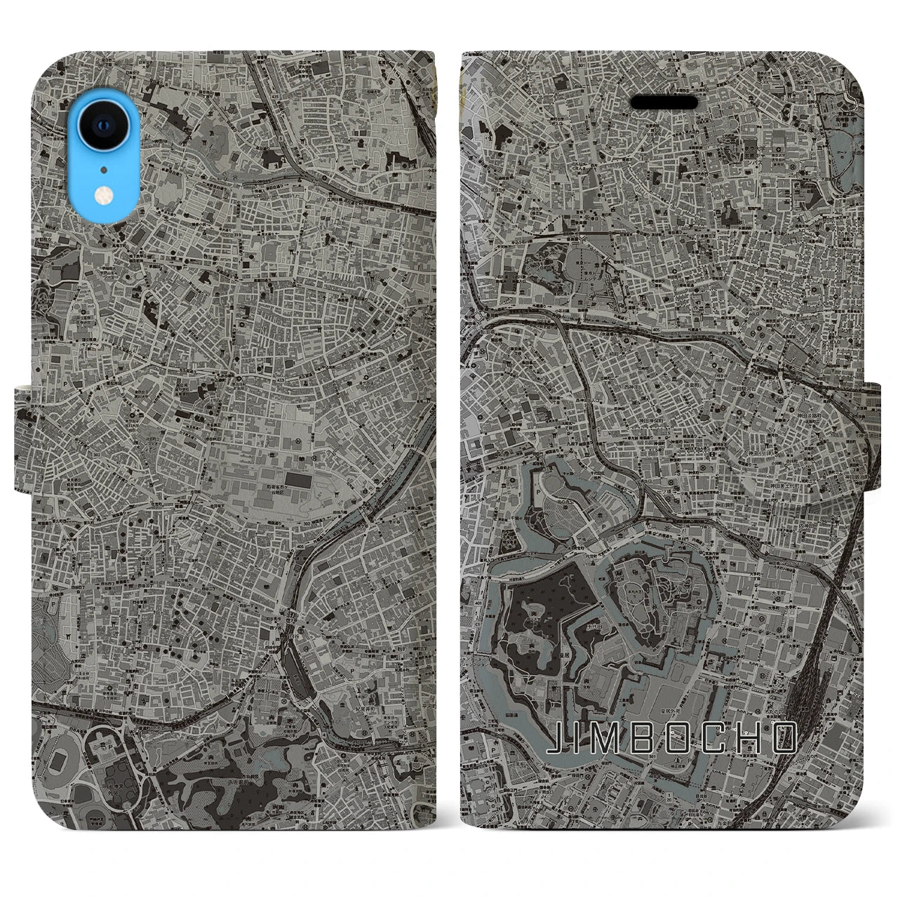 【神保町(東京都)】地図柄iPhoneケース(手帳タイプ)モノトーン・iPhone XR 用