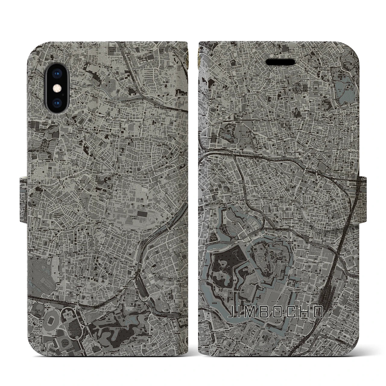 【神保町(東京都)】地図柄iPhoneケース(手帳タイプ)モノトーン・iPhone XS / X 用