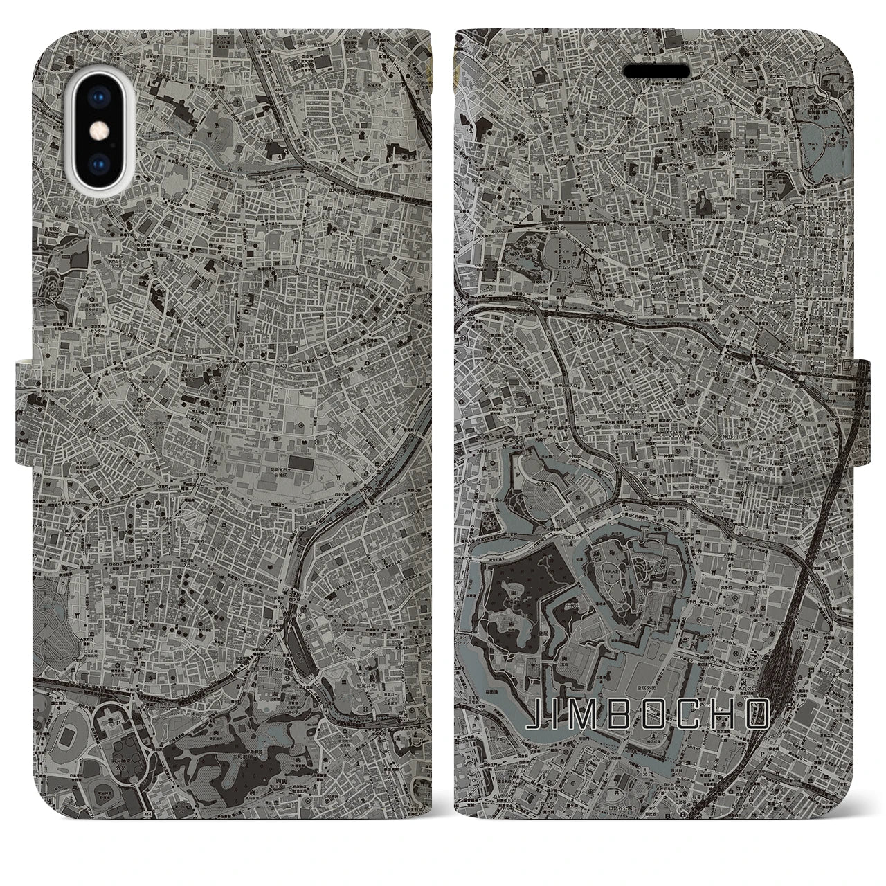 【神保町(東京都)】地図柄iPhoneケース(手帳タイプ)モノトーン・iPhone XS Max 用