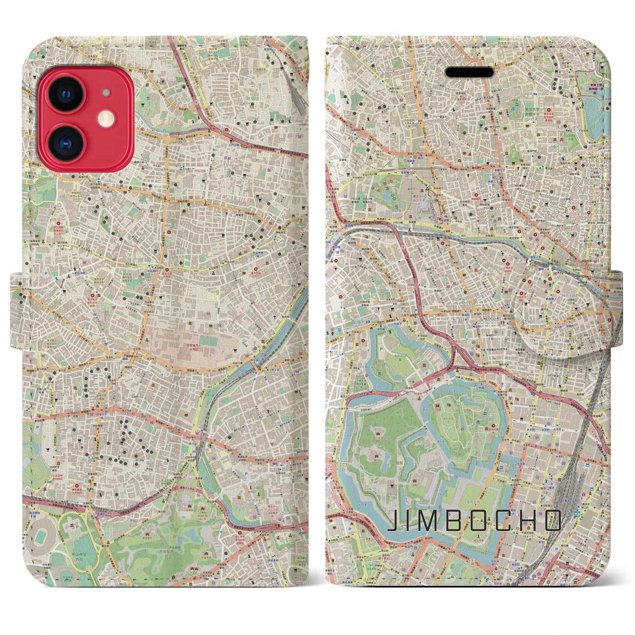 【神保町(東京都)】地図柄iPhoneケース(手帳タイプ)ナチュラル・iPhone 11 用