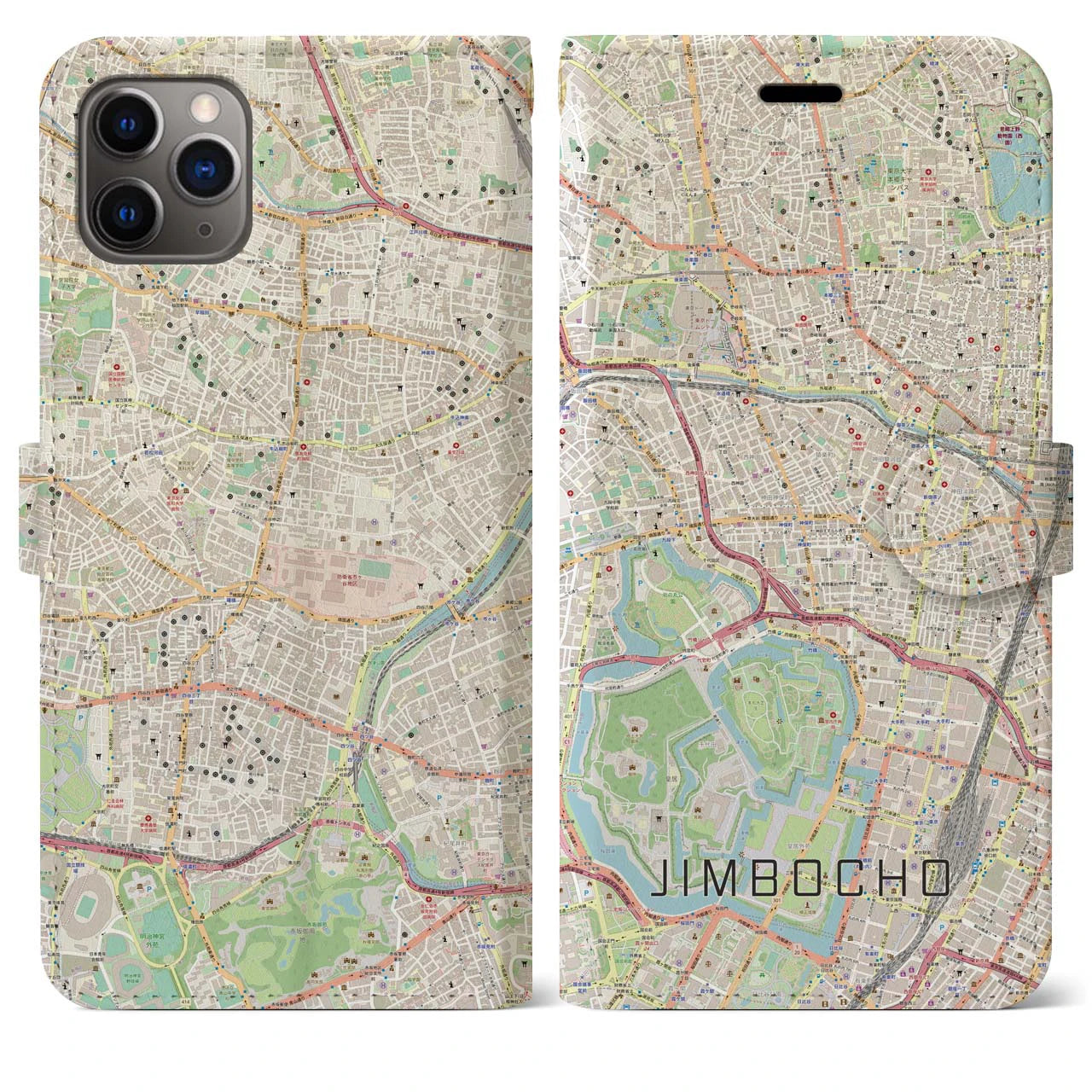 【神保町(東京都)】地図柄iPhoneケース(手帳タイプ)ナチュラル・iPhone 11 Pro Max 用