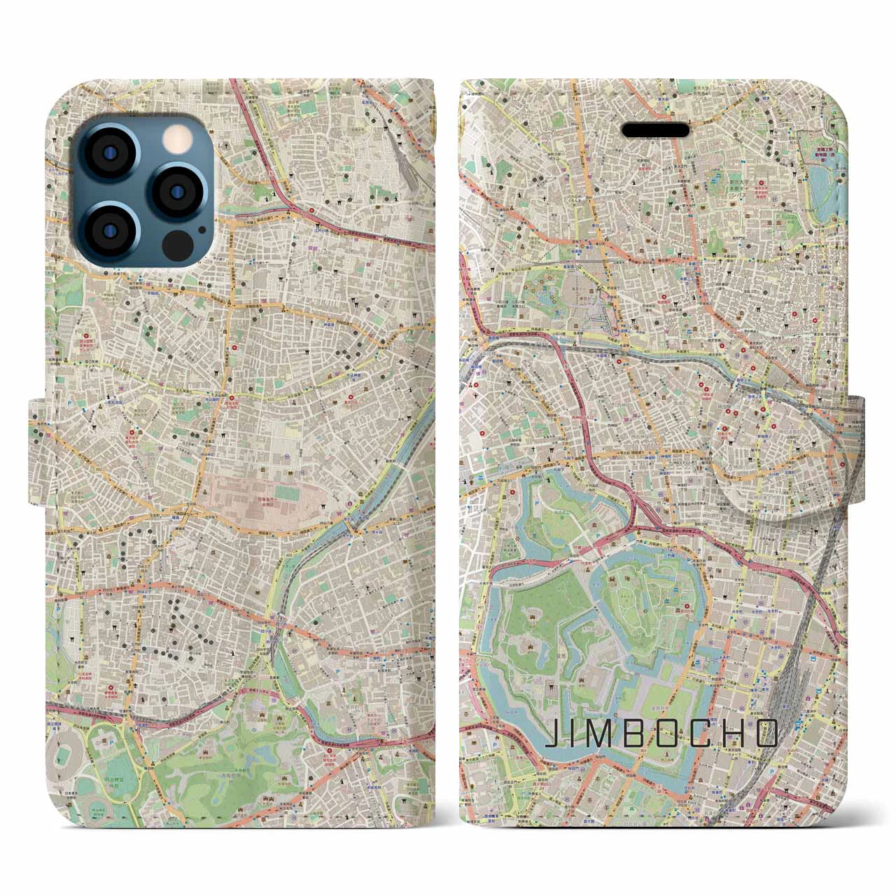 【神保町(東京都)】地図柄iPhoneケース(手帳タイプ)ナチュラル・iPhone 12 / 12 Pro 用