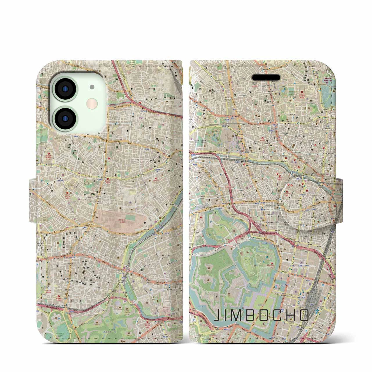 【神保町(東京都)】地図柄iPhoneケース(手帳タイプ)ナチュラル・iPhone 12 mini 用