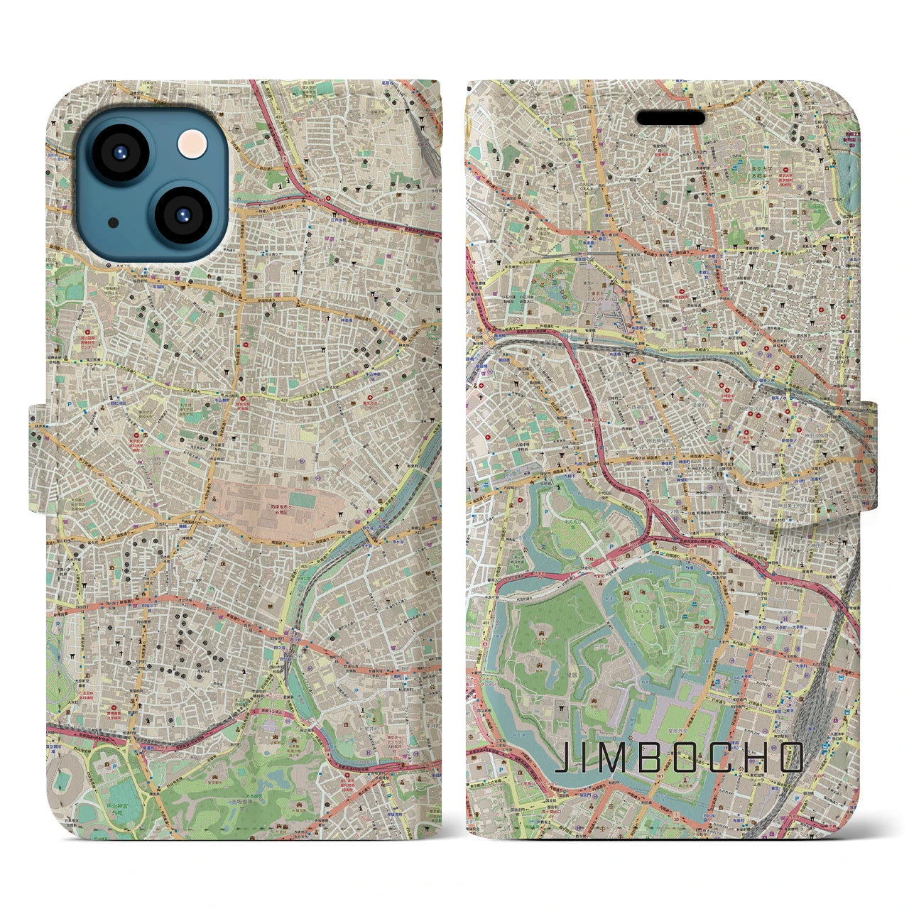 【神保町(東京都)】地図柄iPhoneケース(手帳タイプ)ナチュラル・iPhone 13 用