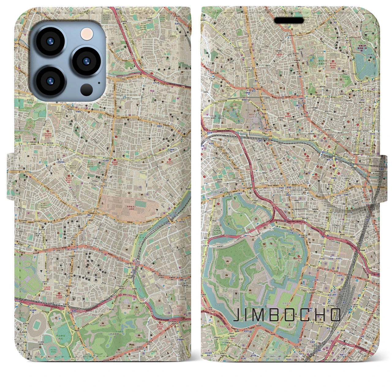 【神保町(東京都)】地図柄iPhoneケース(手帳タイプ)ナチュラル・iPhone 13 Pro Max 用