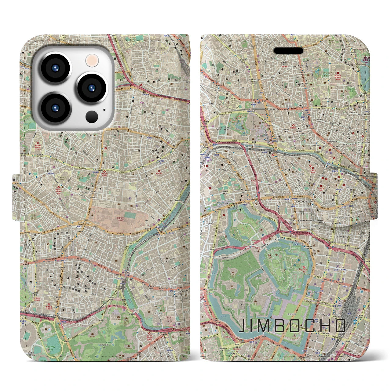 【神保町(東京都)】地図柄iPhoneケース(手帳タイプ)ナチュラル・iPhone 13 Pro 用