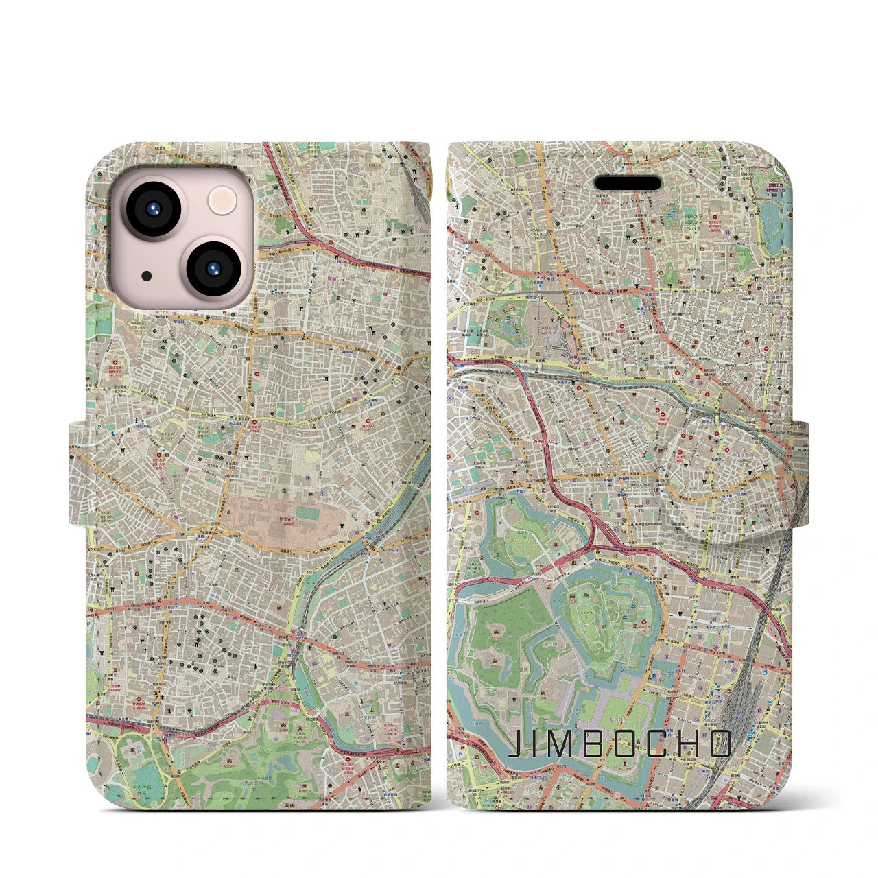 【神保町(東京都)】地図柄iPhoneケース(手帳タイプ)ナチュラル・iPhone 13 mini 用