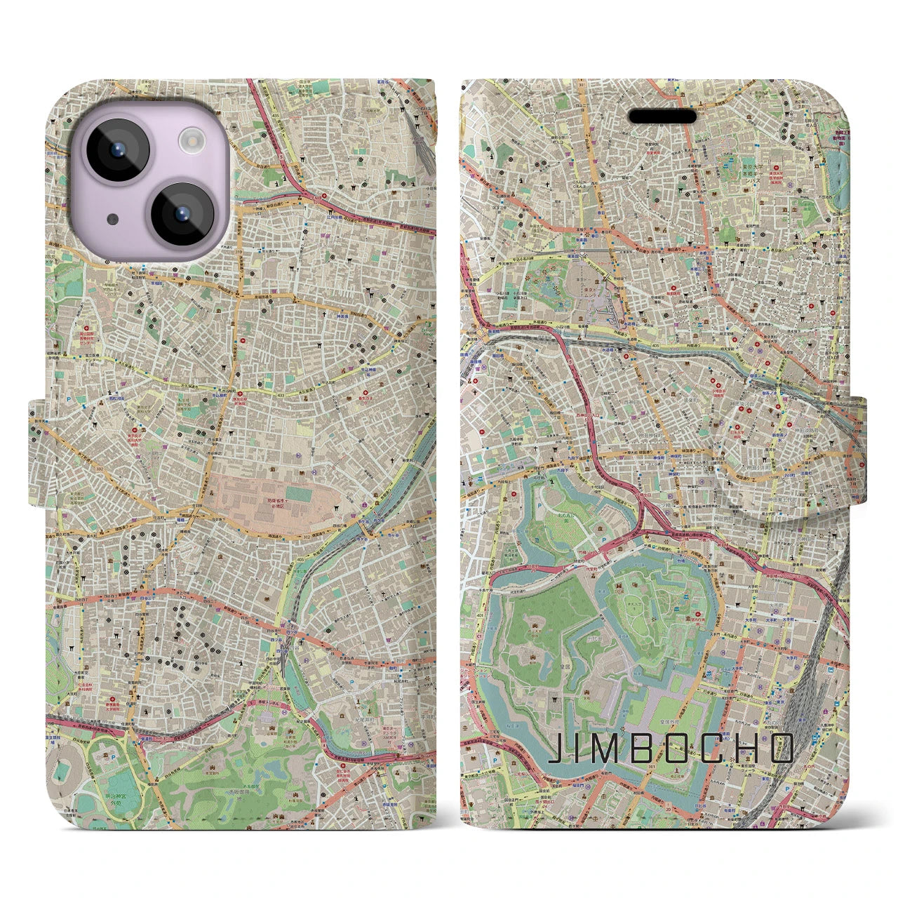 【神保町(東京都)】地図柄iPhoneケース(手帳タイプ)ナチュラル・iPhone 14 用