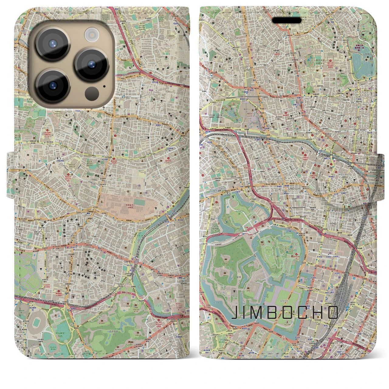 【神保町(東京都)】地図柄iPhoneケース(手帳タイプ)ナチュラル・iPhone 14 Pro Max 用