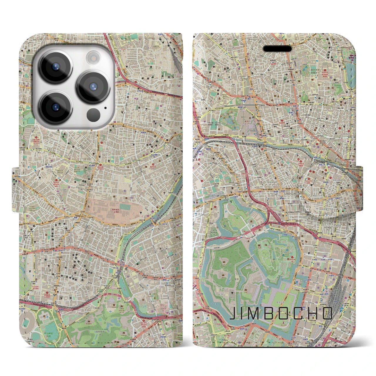 【神保町(東京都)】地図柄iPhoneケース(手帳タイプ)ナチュラル・iPhone 14 Pro 用