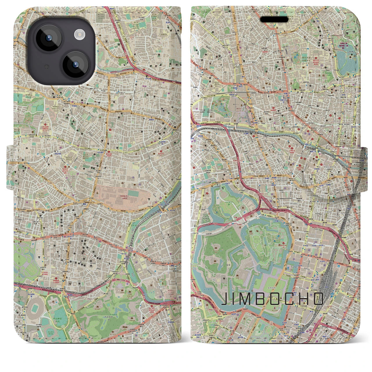 【神保町(東京都)】地図柄iPhoneケース(手帳タイプ)ナチュラル・iPhone 14 Plus 用