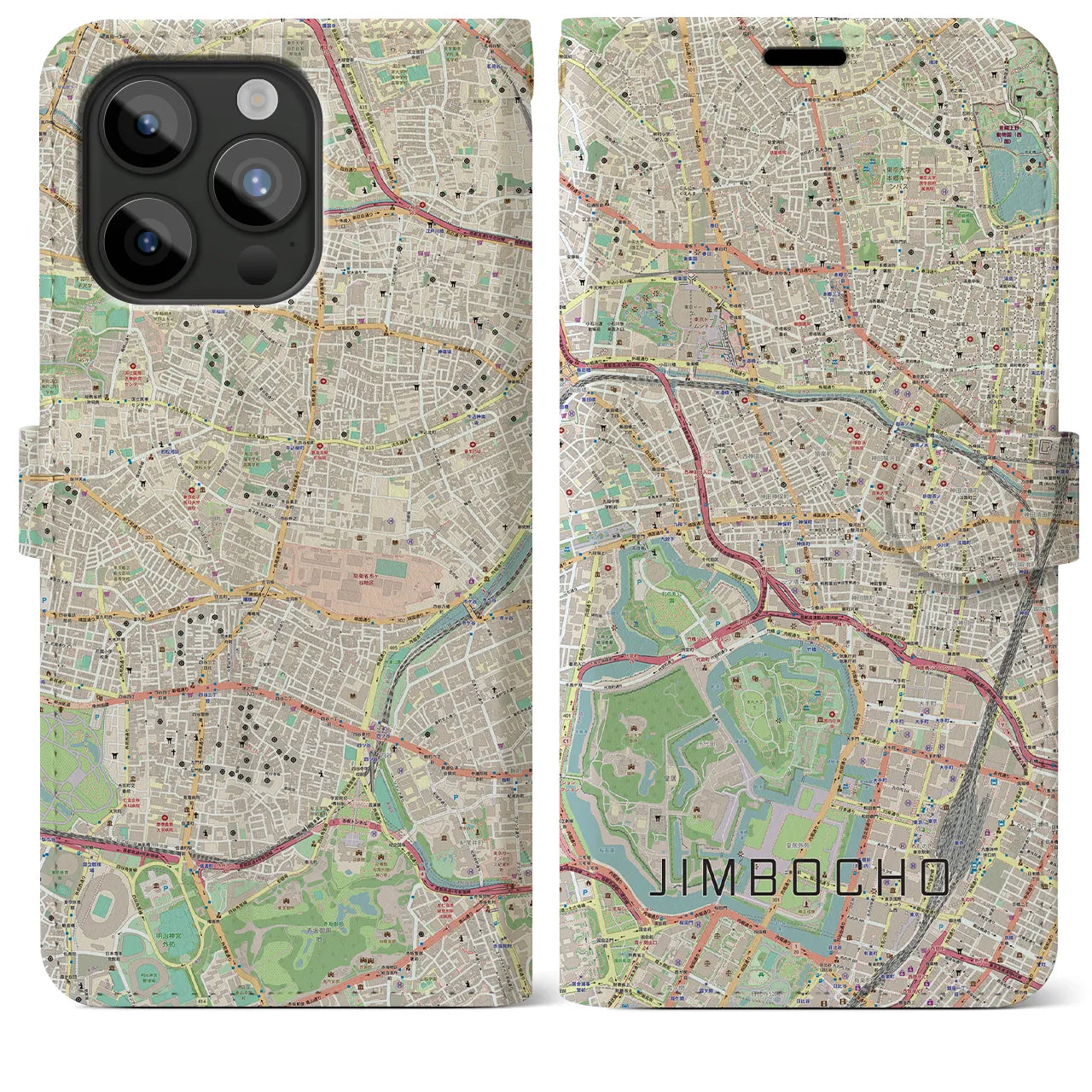 【神保町(東京都)】地図柄iPhoneケース(手帳タイプ)ナチュラル・iPhone 15 Pro Max 用