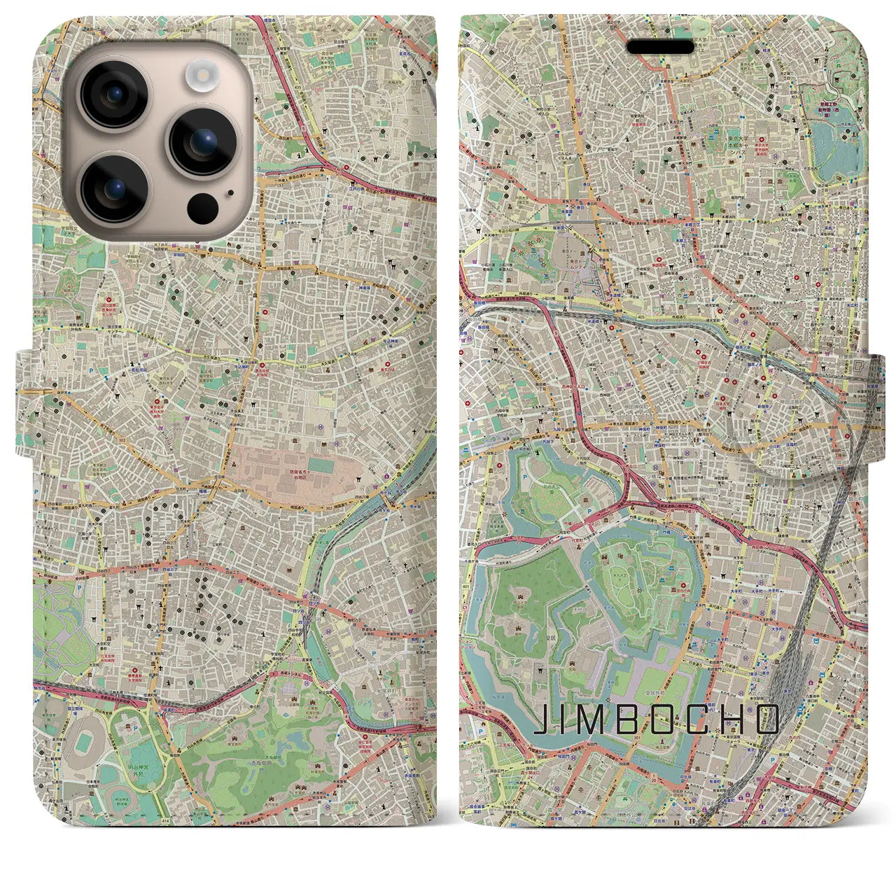 【神保町(東京都)】地図柄iPhoneケース(手帳タイプ)ナチュラル・iPhone 16 Plus 用