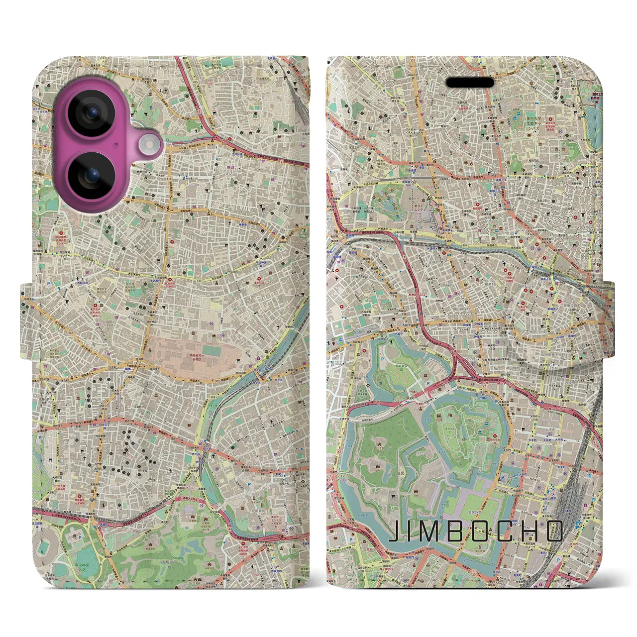 【神保町(東京都)】地図柄iPhoneケース(手帳タイプ)ナチュラル・iPhone 16 Pro 用