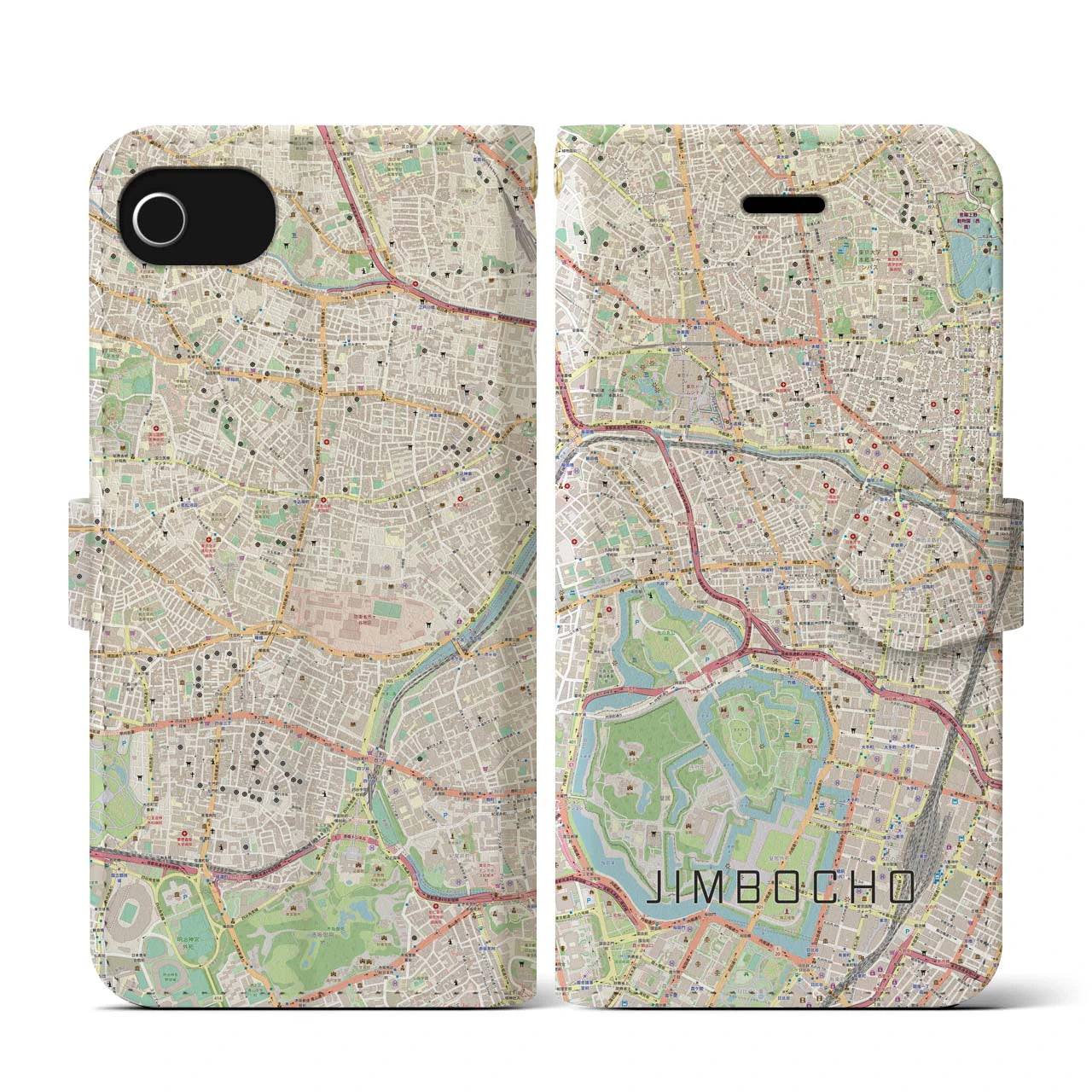 【神保町(東京都)】地図柄iPhoneケース(手帳タイプ)ナチュラル・iPhone SE(第3 / 第2世代) / 8 / 7 / 6s / 6 用