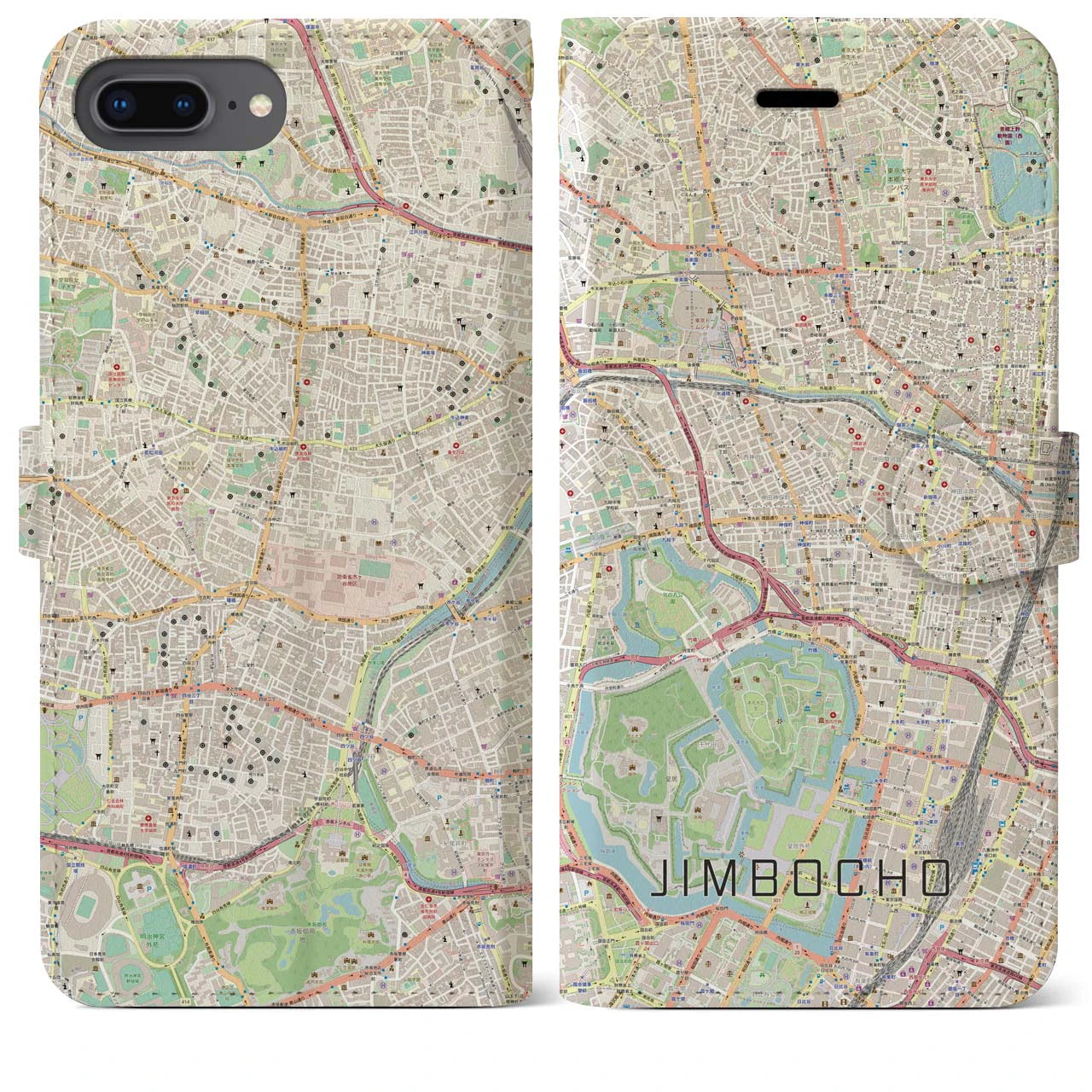 【神保町(東京都)】地図柄iPhoneケース(手帳タイプ)ナチュラル・iPhone 8Plus /7Plus / 6sPlus / 6Plus 用
