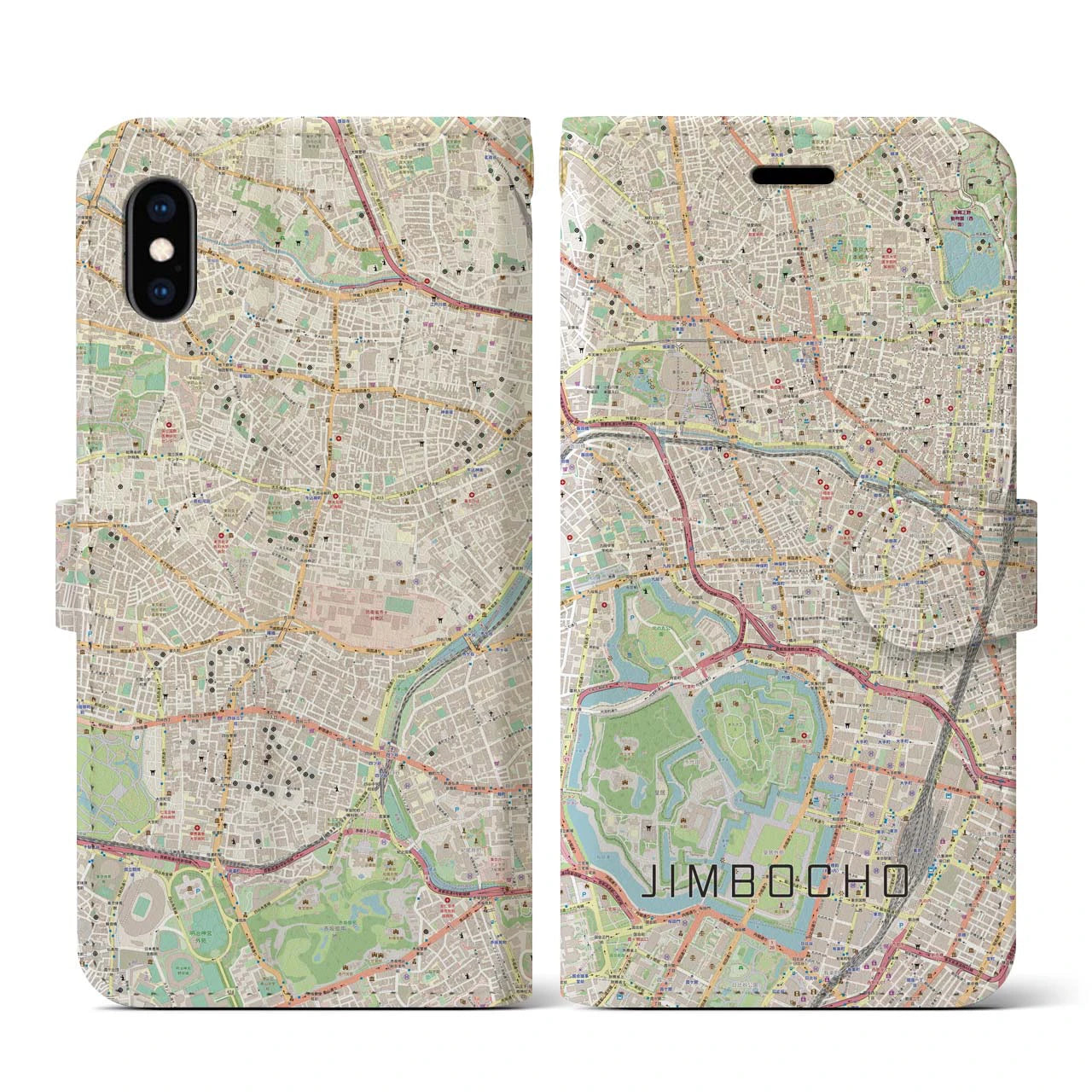 【神保町(東京都)】地図柄iPhoneケース(手帳タイプ)ナチュラル・iPhone XS / X 用