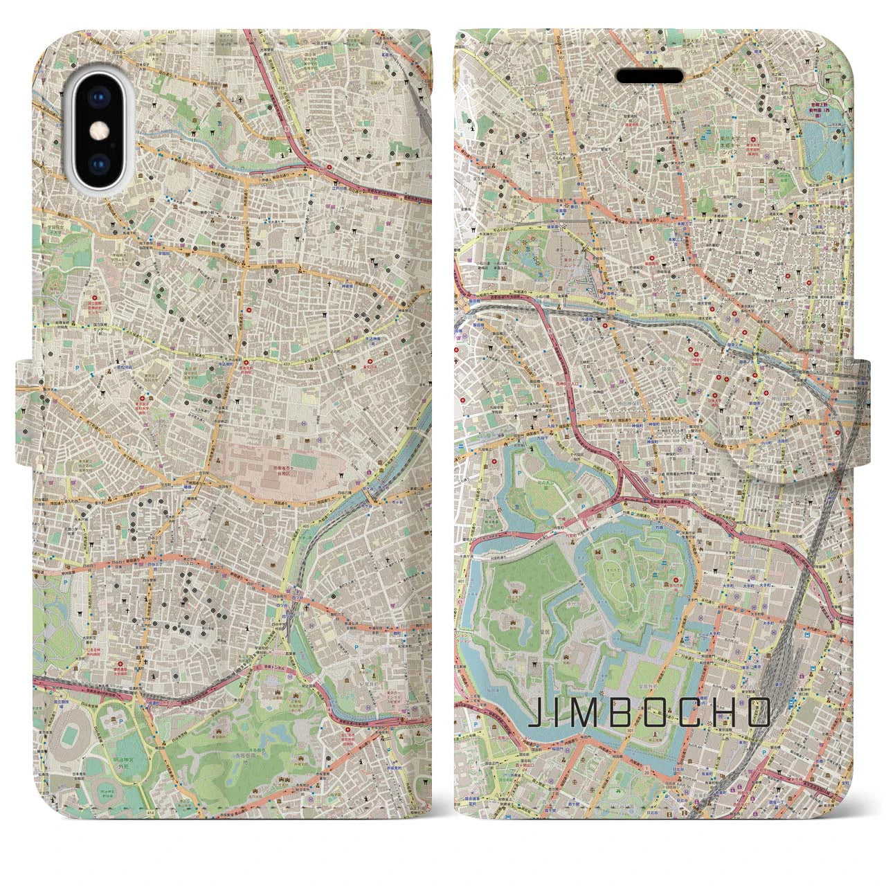 【神保町(東京都)】地図柄iPhoneケース(手帳タイプ)ナチュラル・iPhone XS Max 用