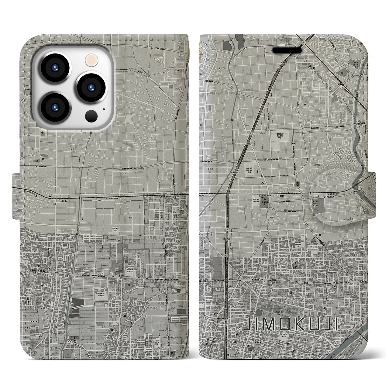 【甚目寺(愛知県)】地図柄iPhoneケース(手帳タイプ)