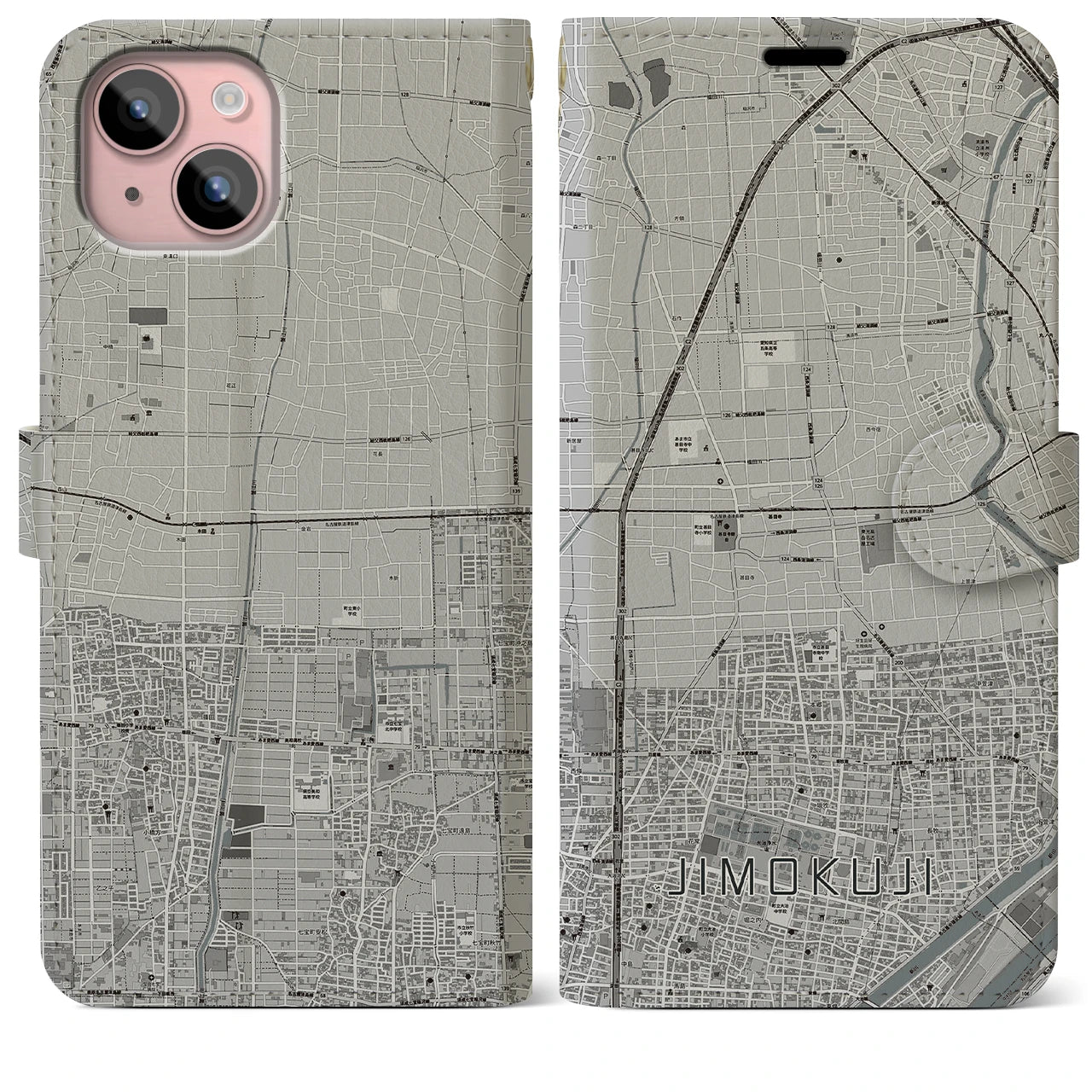 【甚目寺(愛知県)】地図柄iPhoneケース(手帳タイプ)