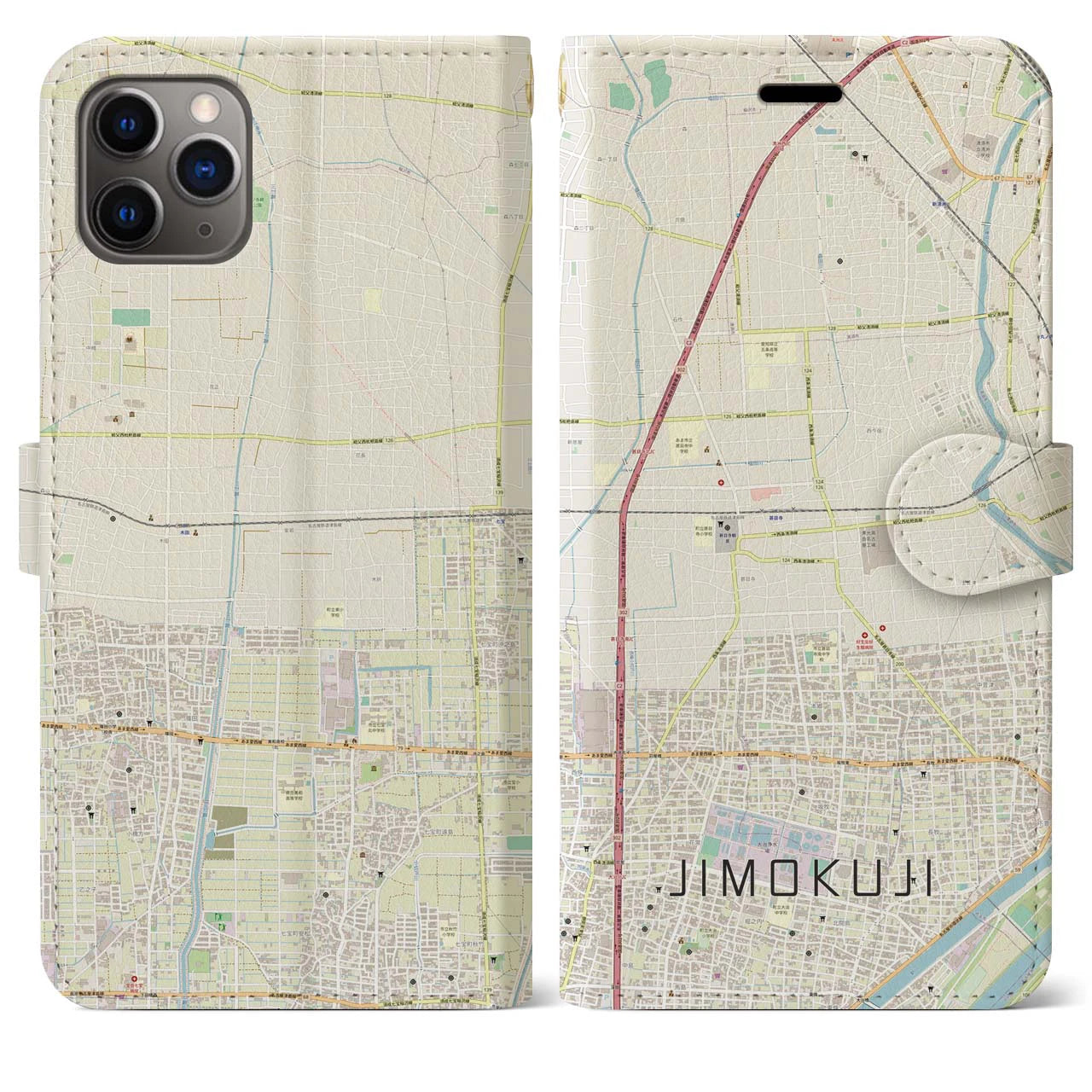 【甚目寺(愛知県)】地図柄iPhoneケース(手帳タイプ)ナチュラル・iPhone 11 Pro Max 用
