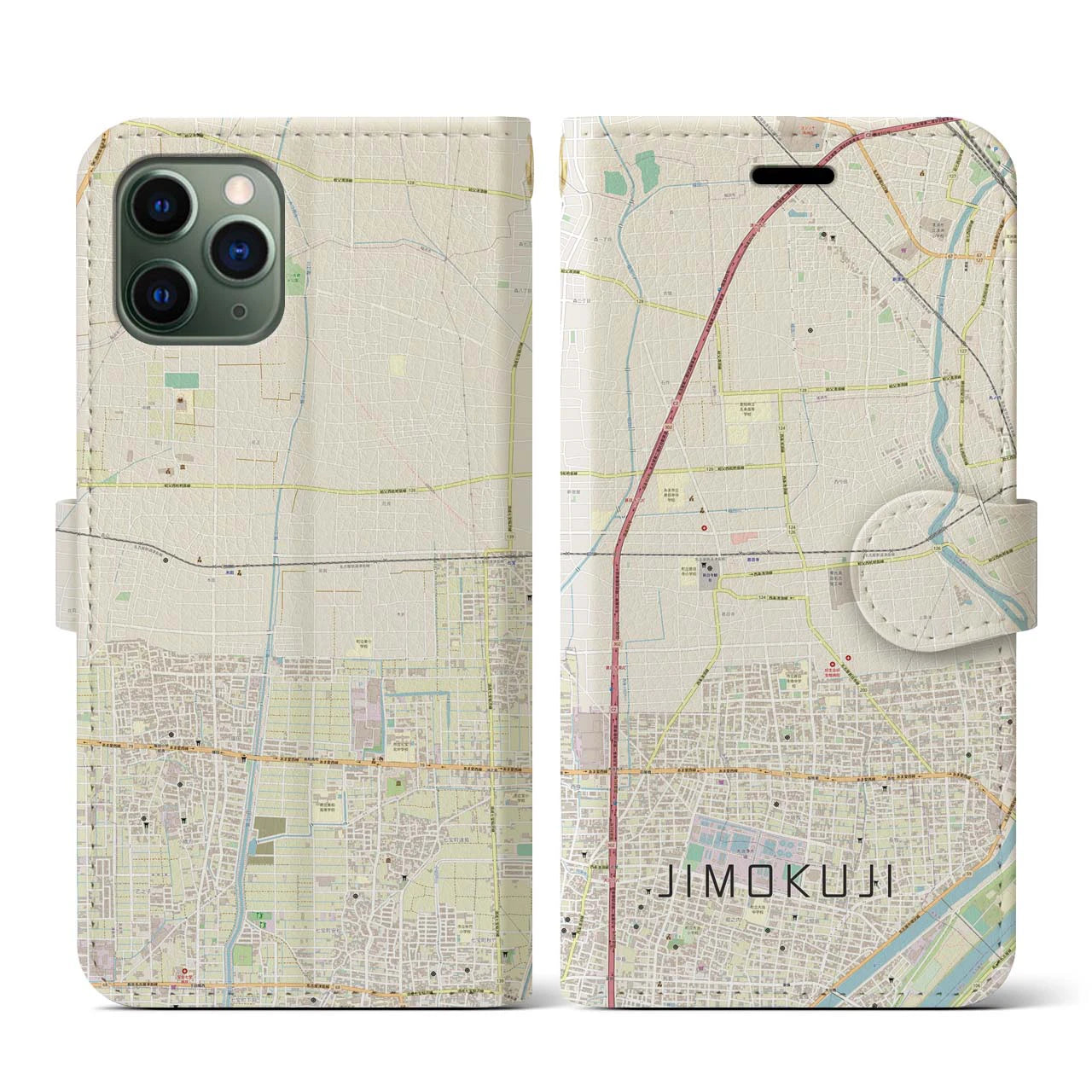 【甚目寺(愛知県)】地図柄iPhoneケース(手帳タイプ)ナチュラル・iPhone 11 Pro 用