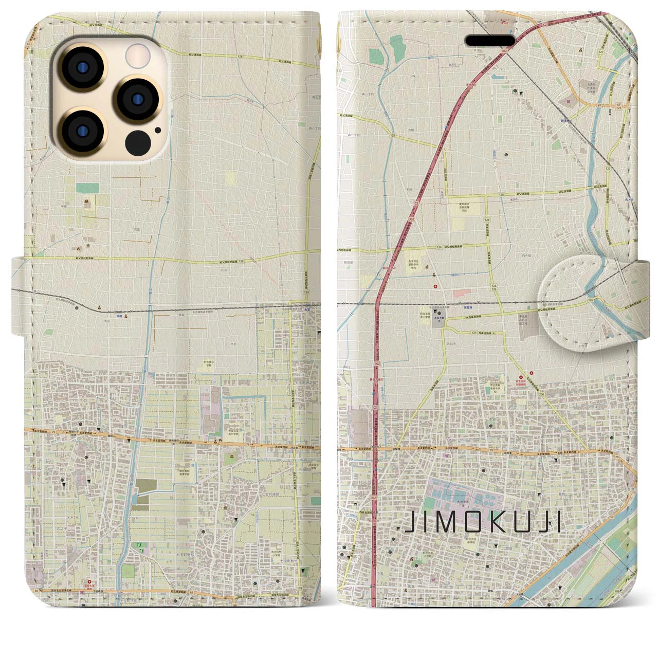 【甚目寺(愛知県)】地図柄iPhoneケース(手帳タイプ)ナチュラル・iPhone 12 Pro Max 用