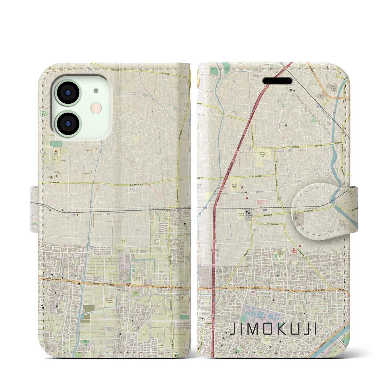 【甚目寺(愛知県)】地図柄iPhoneケース(手帳タイプ)ナチュラル・iPhone 12 mini 用