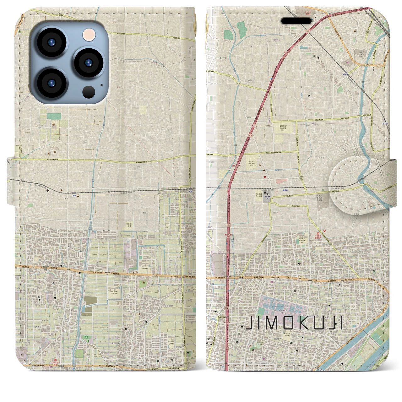 【甚目寺(愛知県)】地図柄iPhoneケース(手帳タイプ)ナチュラル・iPhone 13 Pro Max 用
