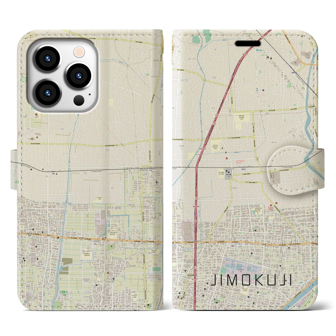 【甚目寺(愛知県)】地図柄iPhoneケース(手帳タイプ)ナチュラル・iPhone 13 Pro 用