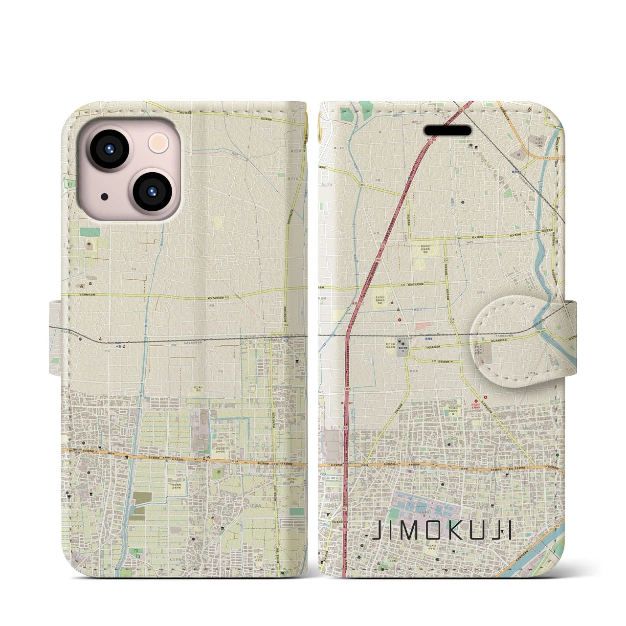 【甚目寺(愛知県)】地図柄iPhoneケース(手帳タイプ)ナチュラル・iPhone 13 mini 用