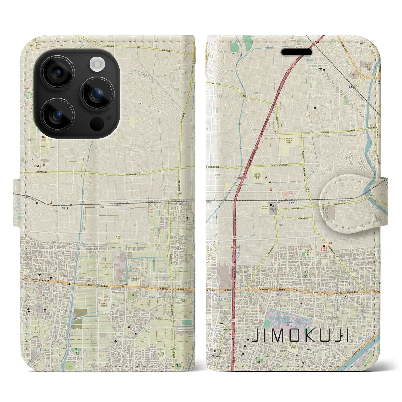 【甚目寺(愛知県)】地図柄iPhoneケース(手帳タイプ)ナチュラル・iPhone 16 用