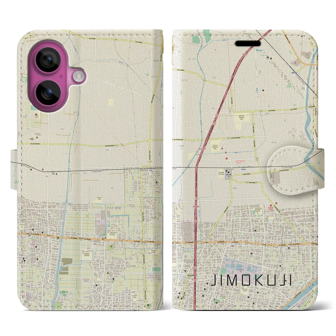 【甚目寺(愛知県)】地図柄iPhoneケース(手帳タイプ)ナチュラル・iPhone 16 Pro 用