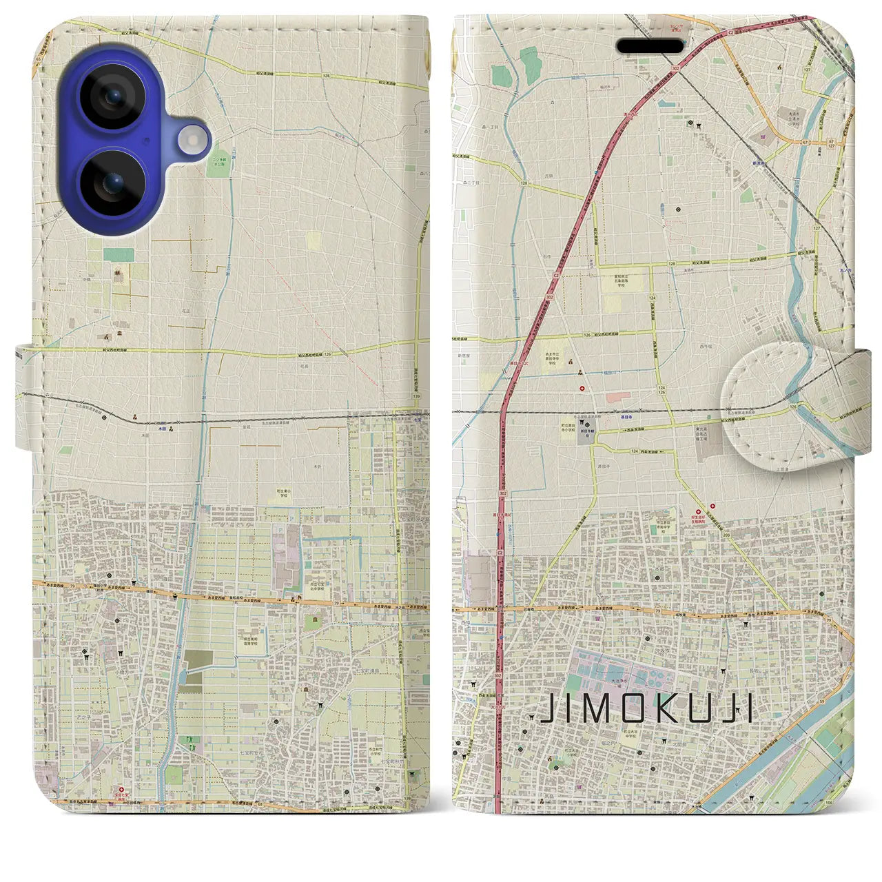 【甚目寺(愛知県)】地図柄iPhoneケース(手帳タイプ)ナチュラル・iPhone 16 Pro Max 用
