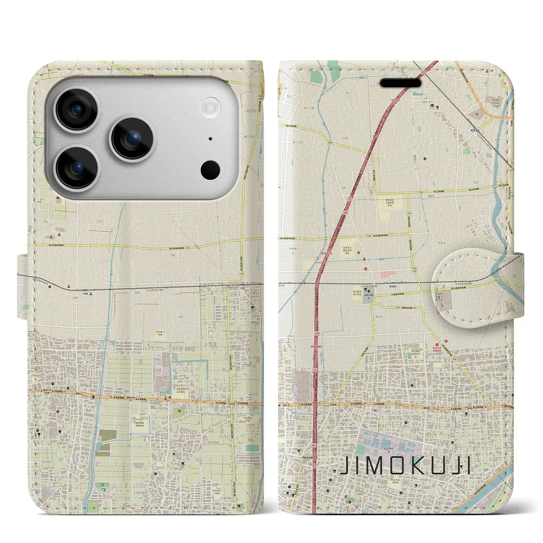 【甚目寺(愛知県)】地図柄iPhoneケース(手帳タイプ)モノトーン・iPhone 17 Pro Max 用